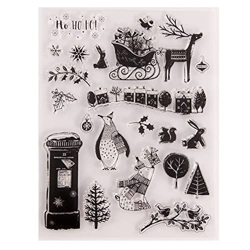 Silikonstempel Winter Stempel, Clear Weihnachten Stamp, mit Schneeflocke Weihnachtsmann Hirsch Baum Muster, Klar Stempel für DIY Scrapbooking Weihnachtskarten von Katutude