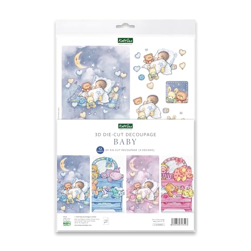 Katy Sue Baby 3D gestanzte Decoupage-Blätter für die Kartenherstellung Eine Packung mit 12 A4-Blättern mit thematischen Stanzformen für Kartenherstellungszubehör – perfekt für Babyparty von Katy Sue
