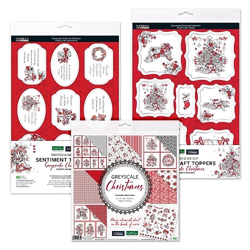 Katy Sue Greyscale Christmas Papercraft Collection 24 Blatt doppelseitiges Papier, 20,3 x 20,3 cm, 6 Blatt Folienaufsätze und 2 Bögen mit Stimmungsaufsätzen für Weihnachtskartenherstellung. von Katy Sue