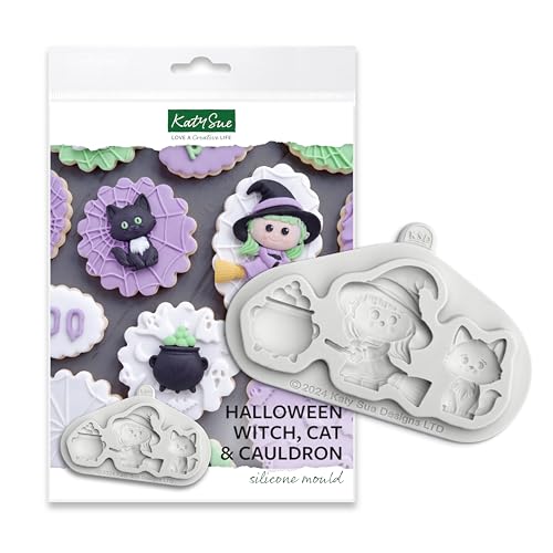 Katy Sue Katy Sue Designs Silikonform für Halloween, Hexe, Katze und Kessel, zum Dekorieren von Kuchen, Keksen und Basteln. Verwendung mit Fondant, Gummipaste, Zuckerpaste und lufttrocknendem Ton von von Katy Sue