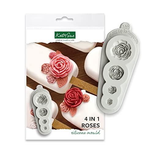 Katy Sue 4 in 1 Rosen Silikonform für Kuchendekoration & Basteln Macht 4 3D-Rosenformen für die Verwendung mit Fondant, Zuckerpaste, Harz & lufttrocknendem Ton von Katy Sue Moulds von Katy Sue