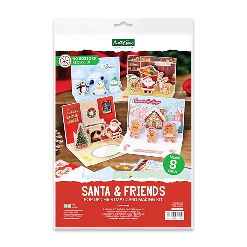 Katy Sue Weihnachtsmann & Freunde Pop-Up-Weihnachtskarten-Bastelset Macht acht 12,7 x 17,8 cm Weihnachtskarten Das Set enthält Karten, Pop-Up-Einsätze, Umschläge, Anleitung und Verzierungen von Katy Sue