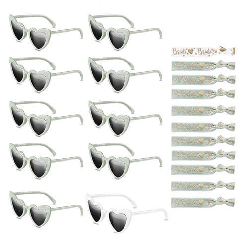 Katyjun 10PCS Herz Sonnenbrille Set Herzform Schwarz, Herzsonnenbrille mit 10PCS Braut Armbänder Katyjun 10PCS Herz Sonnenbrille Set Herzform Schwarz, Herzsonnenbrille mit 10PCS Braut Armbänder von Katyjun