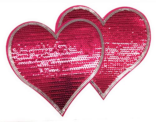 2 dekorative Herzapplikationen, glänzende Herz-Pailletten, zum Aufbügeln, Pink, 16,25 cm von Katz Trimming / Trims Unlimited