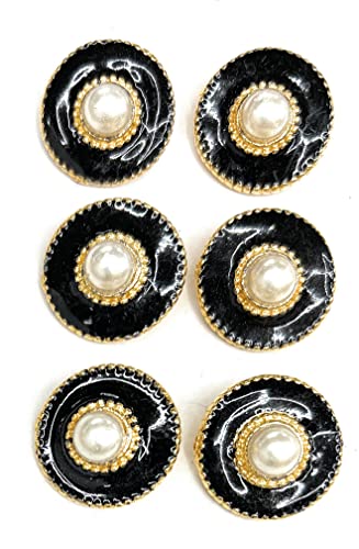 6 schwarze Knöpfe mit goldenem Rand, weiße Perlen, Mittelsets für Kleid oder Blazer, 2,5 cm Größe 6 schwarze Knöpfe mit goldenem Rand, weiße Perlen, Mittelsets für Kleid oder Blazer, 2,5 cm Größe von Katz