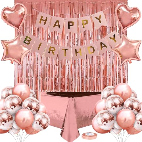 Kaucytue Rosegold Geburtstagsdeko Frauen Mädchen Happy Birthday Girlande Party Deko Geburtstag Rosagold Partydeko Konfetti Luftballons Geburtstag Deko von Kaucytue