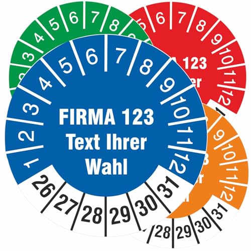 Prüfetiketten Prüfplaketten mit Firmeneindruck selbst gestalten 2026-31 (Durchmesser 30mm, 200) von KDS