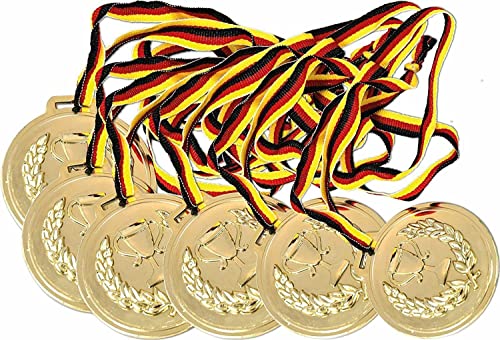 Kaufen-Schenken-Spielen KSS 6 x Medaillen groß ca. 6 cm Durchmesser ! mit Schwarz, rot, Gold Band für Kindergeburtstag, Mitgebsel, Mitbringsel, Party von Kaufen-Schenken-Spielen