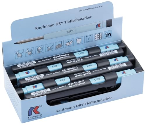 Kaufmann DRY Tieflochmarker – 10er Pack – Nachfüllbarer Profi-Marker für fast alle Oberflächen – Minenautomatik & integrierter Spitzer von Kaufmann Werkzeuge