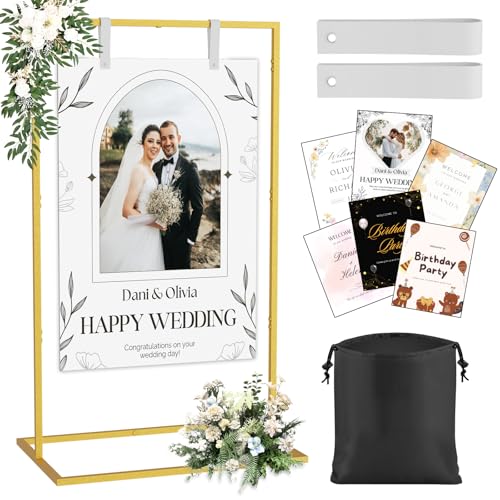 Kawaiita Hochzeits-Willkommensschilderständer, verstellbarer Schilderständer mit individuellem Design und Lederschild-Aufhängeriemen, robuste Metall-Staffelei, Aufschrift "Welcome to Our Wedding Sign Kawaiita Hochzeits-Willkommensschilderständer, verstellbarer Schilderständer mit individuellem Design und Lederschild-Aufhängeriemen, robuste Metall-Staffelei, Aufschrift "Welcome to Our Wedding Sign von Kawaiita