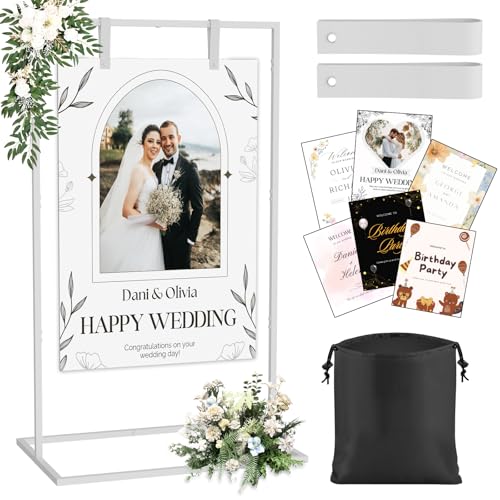 Kawaiita Hochzeits-Willkommensschilderständer, verstellbarer Schilderständer mit individuellem Design und Lederschild-Aufhängeriemen, robuste Metall-Staffelei, Aufschrift "Welcome to Our Wedding Sign Kawaiita Hochzeits-Willkommensschilderständer, verstellbarer Schilderständer mit individuellem Design und Lederschild-Aufhängeriemen, robuste Metall-Staffelei, Aufschrift "Welcome to Our Wedding Sign von Kawaiita