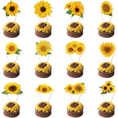 Kawailay 24 Stück Sonnenblume Cupcake Toppers von Kawailay