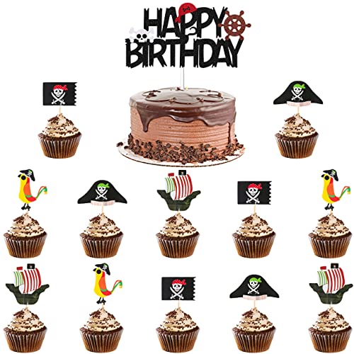 Kawailay 25 Stück Pirate Cake Toppers Piraten Happy Birthday Kuchendeckel Piraten Element Thema Tortendeko Piratensegel Kuchen Picks Tortenaufleger für Kinder Junge Geburtstag Party Stil 2 von Kawailay