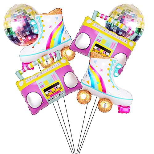 Kawailay 6 Stück 22 Zoll 4D Disco Folien Ballons Rainbow Rollerskate Radio Boombox Luftballons 70er Jahre Disco Party Aluminium Ballons für Tanz Party Hochzeit Geburtstag Abschlussfeier Bunt von Kawailay