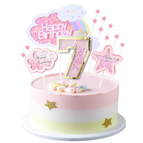 Kawailay 7 Geburtstag Tortendeko Mädchen 7th Geburtstag Kuchendeko Happy Birthday Regenbogen Cake Topper Wolken Sterne Kuchen Deckel für Mädchen Geburtstag - Rosa Kawailay 7 Geburtstag Tortendeko Mädchen 7th Geburtstag Kuchendeko Happy Birthday Regenbogen Cake Topper Wolken Sterne Kuchen Deckel für Mädchen Geburtstag - Rosa von Kawailay