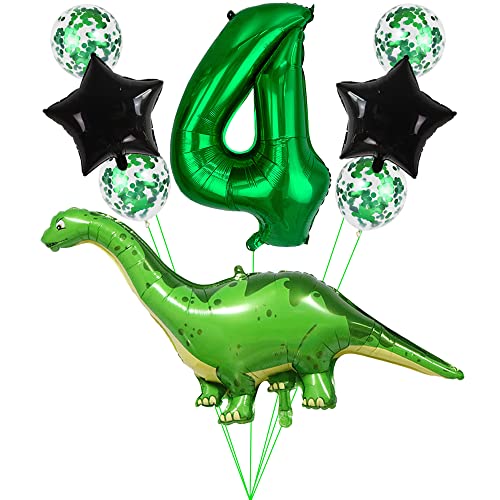 Kawailay Dino Geburtstag Deko 4 jahre 4. Dinosaurier Geburtstagsdeko Dunkelgrün Zahl 4 Folienballon Riesen Dinosaurier Luftballon Aluminium Ballon für Kinder Jungen Geburtstag Party von Kawailay