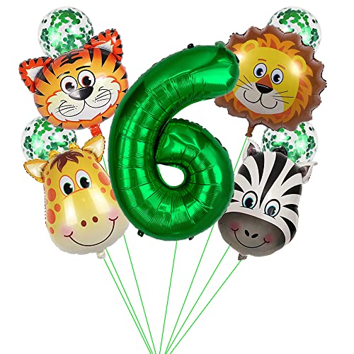 Kawailay Dschungel Geburtstag Deko 6 jahre 6. Dschungel Safari Geburtstagsdeko Dunkelgrün Zahl 6 Folienballon Tier Luftballons Aluminium Ballon für Kinder Jungen Mädchen Geburtstag Party von Kawailay