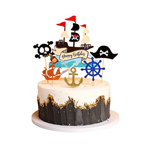 Kawailay Pirate Cake Toppers Piraten Happy Birthday Kuchendeckel Piraten Element Thema Tortendeko Piratensegel Kuchen Picks Tortenaufleger für Kinder Junge Geburtstag Party Deko Stil 1 von Kawailay