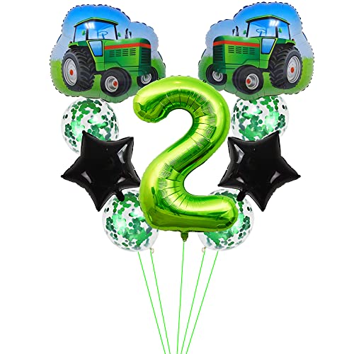 Kawailay Traktor Geburtstag Deko 2 jahre 2. Traktor Geburtstagsdeko Grün Zahl 2 Luftballons Trecker Traktor Folienballon Baustelle Aluminium Ballon für Kinder Jungen Geburtstag Party von Kawailay