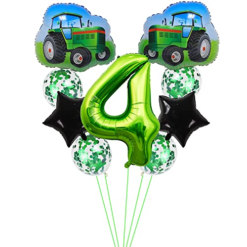 Kawailay Traktor Geburtstag Deko 4 jahre 4. Traktor Geburtstagsdeko Grün Zahl 4 Luftballons Trecker Traktor Folienballon Baustelle Aluminium Ballon für Kinder Jungen Geburtstag Party von Kawailay
