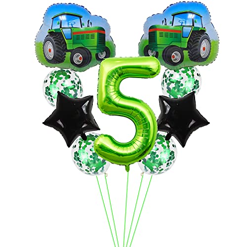 Kawailay Traktor Geburtstag Deko 5 jahre 5. Traktor Geburtstagsdeko Grün Zahl 5 Luftballons Trecker Traktor Folienballon Baustelle Aluminium Ballon für Kinder Jungen Geburtstag Party von Kawailay
