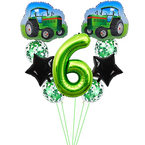 Kawailay Traktor Geburtstag Deko 6 jahre 6. Traktor Geburtstagsdeko Grün Zahl 6 Luftballons Trecker Traktor Folienballon Baustelle Aluminium Ballon für Kinder Jungen Geburtstag Party von Kawailay