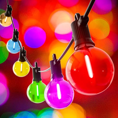 Kawaya Bunt Lichterkette Aussen 15M Led Strom Lichterketten Garten Lichterkette Draußen Ip65 Wetterfest Mit 25 Bunte Party Glühbirnen Pour Weihnachtsbaum Geburtstag Balkon Balkongeländer Terrasse von Kawaya