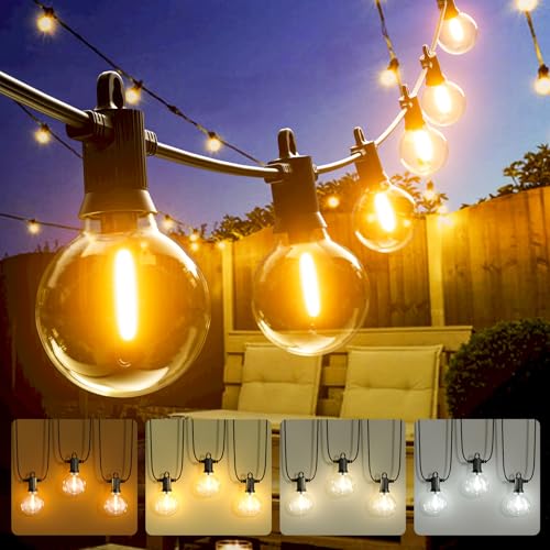Kawaya Lichterkette Außen 15M Lichterketten Dimmbar 4 Farbwechsel Warmweiß Kaltweiß Ip65 Wasserdicht Lichterkette mit Stecker Strom Lichterkette 25+1 G40 LED Bruchsicher Glühbirnen Balkon Garten Dach von Kawaya