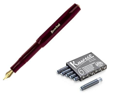 Kaweco Classic Sport Feine Feder-Füllfederhalter + Packung mit 6 Tintenpatronen schwarz (Burgund) von Kaweco