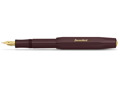 Kaweco Füllfederhalter Classic Sport mit 23 KT vergoldeter Stahlfeder und Iridiumspitze für Tintenpatronen I Sport Füller 13,5 cm Schwarz Federbreite (Breit, Bordeaux) von Kaweco