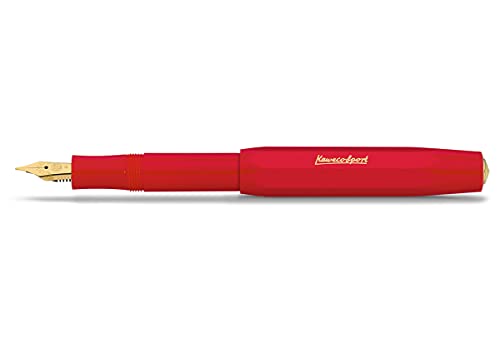 Kaweco Füllfederhalter Classic Sport mit 23 KT vergoldeter Stahlfeder und Iridiumspitze für Tintenpatronen I Sport Füller 13,5 cm Schwarz Federbreite (Medium, Rot) von Kaweco