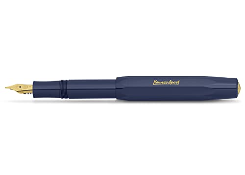 Kaweco Füllfederhalter Classic Sport mit 23 KT vergoldeter Stahlfeder und Iridiumspitze für Tintenpatronen I Sport Füller 13,5 cm Schwarz Federbreite (Breit, Blau) von Kaweco