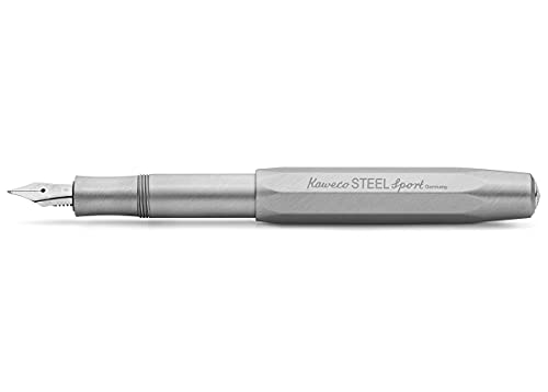 Kaweco Füllfederhalter Steel Sport I Premium Füllfederhalter für Tintenpatronen mit hochwertiger Stahlfeder I Sport Füller aus gebürstetem Edelstahl 13,5 cm Federbreite: B (Breit) von Kaweco