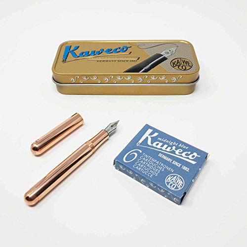 Kaweco Liliput Füller aus Kupfer | Füllhalter mit Federstärke M | Set mit 6 Tintenpatronen Füllfederhalter in Taschengröße Tintenpatronen in Blau GRATIS von Kaweco