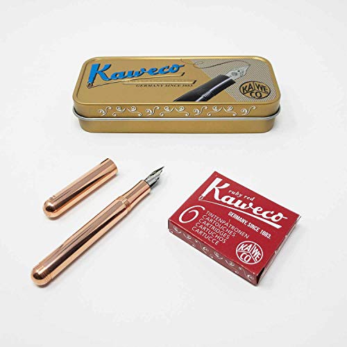 Kaweco Liliput Füller aus Kupfer | Füllhalter mit Federstärke M | Set mit 6 Tintenpatronen Füllfederhalter in Taschengröße Tintenpatronen in Rot GRATIS von Kaweco