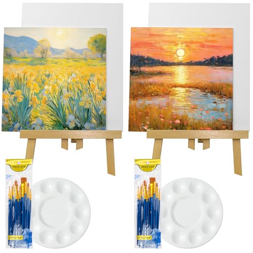 52-teiliges Acrylfarben-Set, Kunstmalerei-Set mit 2 Palettenablagen, 4 Leinwände in 2 Größen, 2 Holzstaffeleien, 2 Malpinsel in 10 Formen, 2 Acrylfarben in 12 Farben 52-teiliges Acrylfarben-Set, Kunstmalerei-Set mit 2 Palettenablagen, 4 Leinwände in 2 Größen, 2 Holzstaffeleien, 2 Malpinsel in 10 Formen, 2 Acrylfarben in 12 Farben von Kaxtde