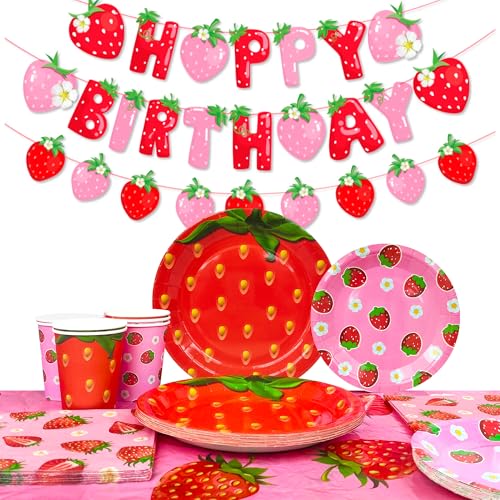 Erdbeer Party Geschirr für 16 Personen, Erdbeere Partygeschirr Set - Teller Tischdecken Serviette Banner etc Erdbeere Geburtstag Dekorationen Erdbeer Party Geschirr für 16 Personen, Erdbeere Partygeschirr Set - Teller Tischdecken Serviette Banner etc Erdbeere Geburtstag Dekorationen von Kaxulvoblig