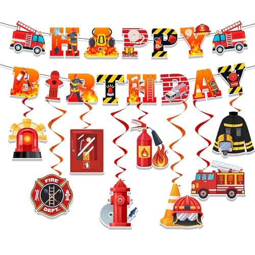 Feuerwehrmann Geburtstagsparty Dekorationen Set, 9pcs Feuerwehrautos Geburtstagsbanner Hängende Wirbel für Feuerwehrauto Party Deko Feuerwehrmann Geburtstagsparty Dekorationen Set, 9pcs Feuerwehrautos Geburtstagsbanner Hängende Wirbel für Feuerwehrauto Party Deko von Kaxulvoblig