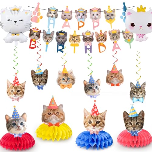 Katzenbanner Deko, 27pcs Katzenthema Party Dekorationen - Katze Happy Birthday Banner, Katzen Deko Geburtstag Spiralförmige Dekorationen Luftballon Katze etc Katzenthema Geburtstags Dekorationen Katzenbanner Deko, 27pcs Katzenthema Party Dekorationen - Katze Happy Birthday Banner, Katzen Deko Geburtstag Spiralförmige Dekorationen Luftballon Katze etc Katzenthema Geburtstags Dekorationen von Kaxulvoblig