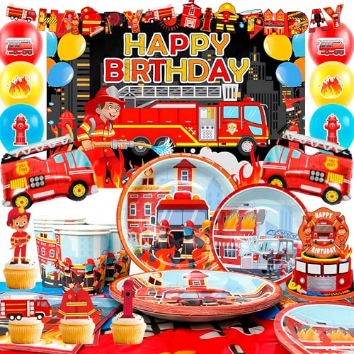 Kaxulvoblig Feuerwehrauto Geburtstagszubehör, 10 Gäste, Feuerwehrmann-Thema, Geburtstagsparty-Dekoration, Feuerwehrauto-Folienballons, Hintergrund, Teller, Tassen, Tischdecke usw Kaxulvoblig Feuerwehrauto Geburtstagszubehör, 10 Gäste, Feuerwehrmann-Thema, Geburtstagsparty-Dekoration, Feuerwehrauto-Folienballons, Hintergrund, Teller, Tassen, Tischdecke usw von Kaxulvoblig