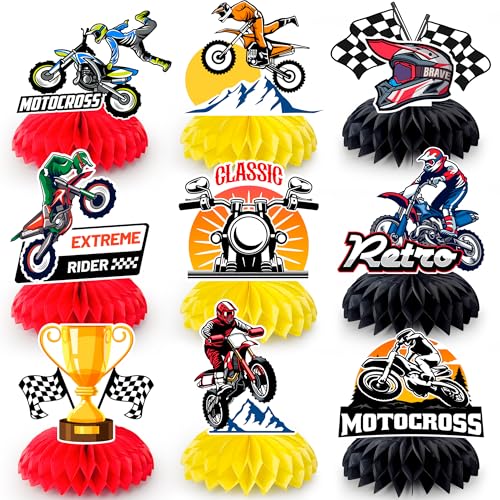 Kaxulvoblig Motorrad Geburtstag Waben Mittelstücke, 9pcs Dekorative Waben für Motorrad Partys und Geburtstagsfeiern, Ideal für Tischdekorationen von Kaxulvoblig