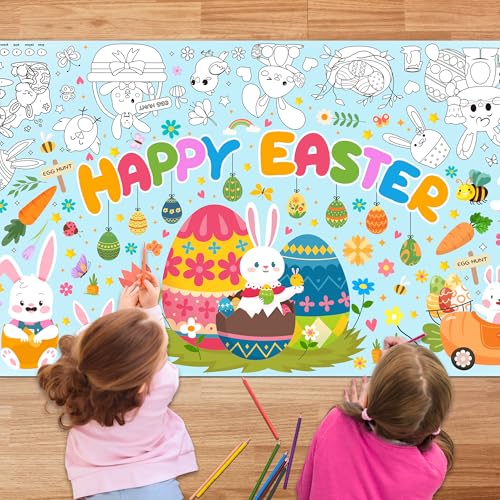 Kaxulvoblig Oster-Maltischdecke für Kinder, Osterparty-Dekorationsposter und Tischdecke zum Ausmalen von Ostern, für Osterparty-Dekoration und fröhliche Osterdekoration von Kaxulvoblig