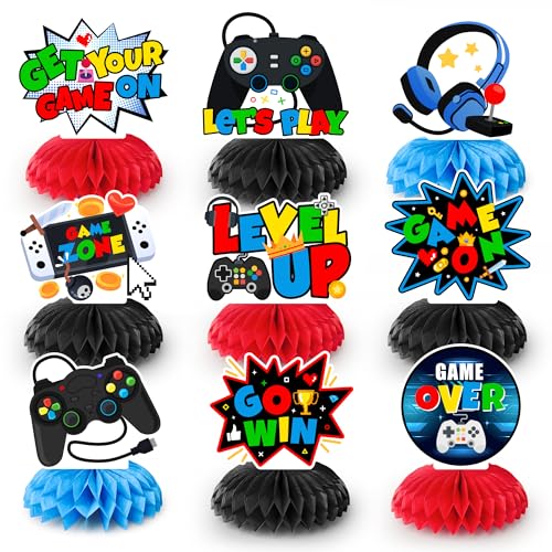 Kaxulvoblig Videospiel Centerpiece Table Decoration, 9pcs Videospiel Honeycomb Centerpieces Gaming Party Tischdekoration für Videospiel Motiv Deko von Kaxulvoblig
