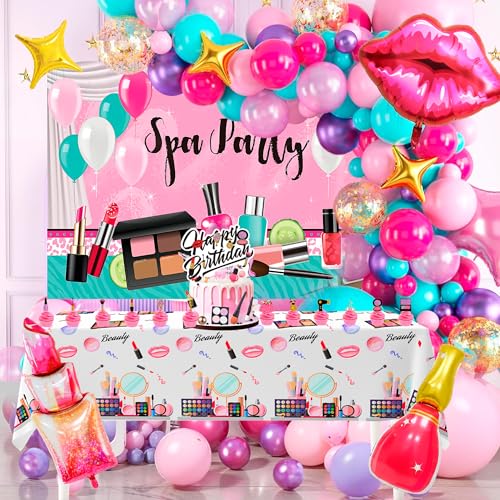 Make-up-Geburtstagsparty-Dekorationen, 101 Stück, Spa-Geburtstagsparty-Dekorationen, Spa-Ballons, Hintergrund, Kuchendekoration, Tischdecke usw., Make-up-Zubehör Make-up-Geburtstagsparty-Dekorationen, 101 Stück, Spa-Geburtstagsparty-Dekorationen, Spa-Ballons, Hintergrund, Kuchendekoration, Tischdecke usw., Make-up-Zubehör von Kaxulvoblig