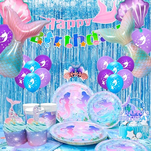 Meerjungfrau Geburtstag Deko, 16 Gäste Meerjungfrauen Deko Kindergeburtstag Meerjungfrau Partygeschirr Meerjungfrau Party Banner Luftballon Teller Servietten Tischdecke etc Meerjungfrau Partyzubehör von Kaxulvoblig