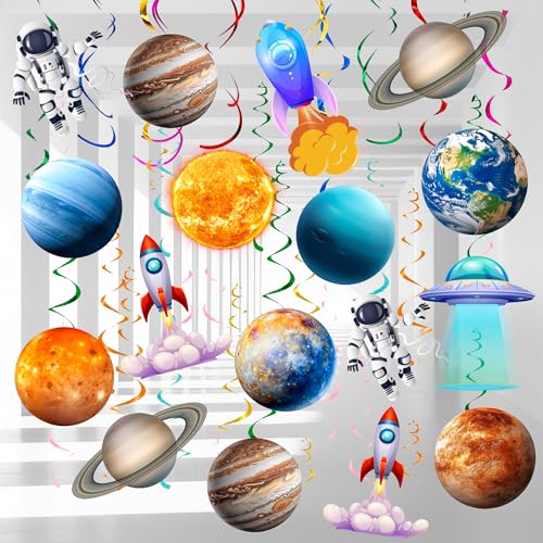 Planet Spiralen, 34 Pcs Weltraum Hängende Wirbel, Weltraum Party Spiralen & Weltraum Kindergeburtstag Wirbel für Weltraum Deko Geburtstag & Planet Party Dekoration von Kaxulvoblig