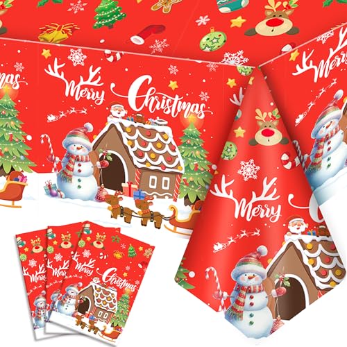 Tischdecke Weihnachten, 3 Pcs Weihnachts Party Tischdecke Set, Weihnachtstischdecke Groß, Weihnachten Tischdecke Trendige & Christmas Tablecloth für Tischdeko Weihnachten Weihnachtsdeko von Kaxulvoblig