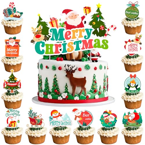 Weihnachten Kuchendekoration, 13 Pcs Cake Topper Weihnachten Party Set, 1 Big Weihnachtskuchen Topper, 12pcs Weihnachten Cupcake Topper, Perfekt für Weihnachtsmottoparty, Weihnachtsfeier für Kinder Weihnachten Kuchendekoration, 13 Pcs Cake Topper Weihnachten Party Set, 1 Big Weihnachtskuchen Topper, 12pcs Weihnachten Cupcake Topper, Perfekt für Weihnachtsmottoparty, Weihnachtsfeier für Kinder von Kaxulvoblig