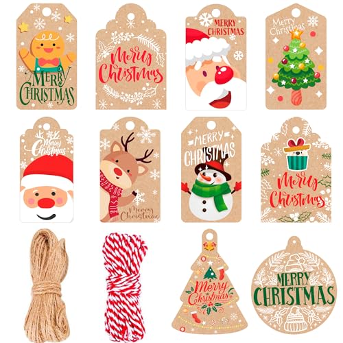 Weihnachts-Geschenkanhänger mit Schnur, 102 Stück Weihnachtsanhänger für Geschenk-Set – Weihnachten für Geschenke für Weihnachtsfeier Dekorationen & Geschenkpapier von Kaxulvoblig
