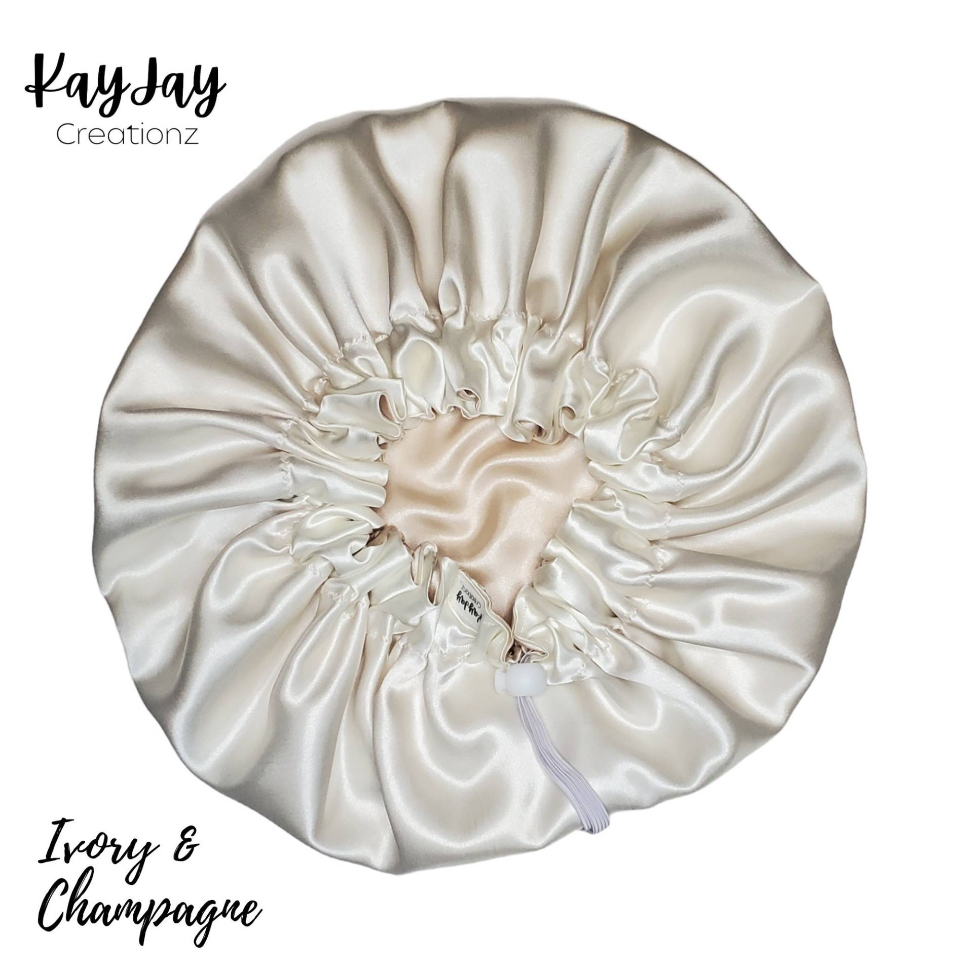 Elfenbein & Champagner Satin Mütze | Doppellagig Reversibel Und Verstellbar Seiden Schlafmütze Für Kinder von KayJayCreationz